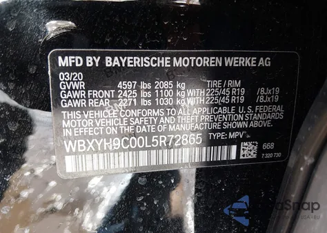 2020 BMW X2 Sdrive28I z USA, uszkodzony, nr VIN WBXYH9C00L5R72865